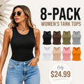 This Week's Special Price🍃Round Neck Built-in Bra Ribbed Tank Top Fit Casual Comfortable💥